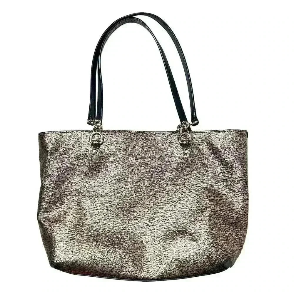 Coach Metallic Light Gold Pebbled Leather Sophia Tote SM Handbag Purse